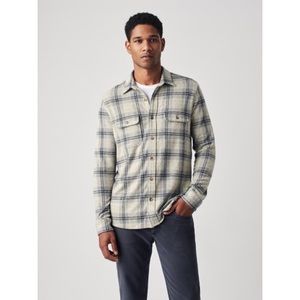 Faherty Legend & Trade Sweater Shirt Button Down Shacket Plaid Soft Gray Sz M